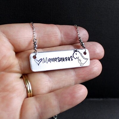 Mamasaurus Necklace - Hand Stamped Jewelry - image3